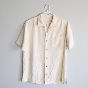 Tommy Bahama Mens Cream Sz S 100% Silk Buttoned Camp Collared Vacation Top